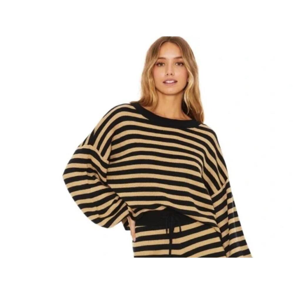 Beach Riot Ava Pullover Stripes Cropped Metallic Gold Acrylic lounge Sweater XL